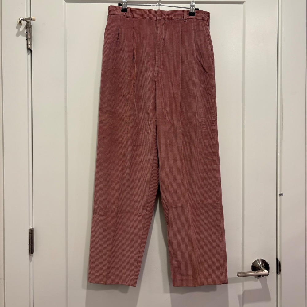 American Eagle Vintage Pink Corduroy Pleated High Waist Straight Leg Pants 12
